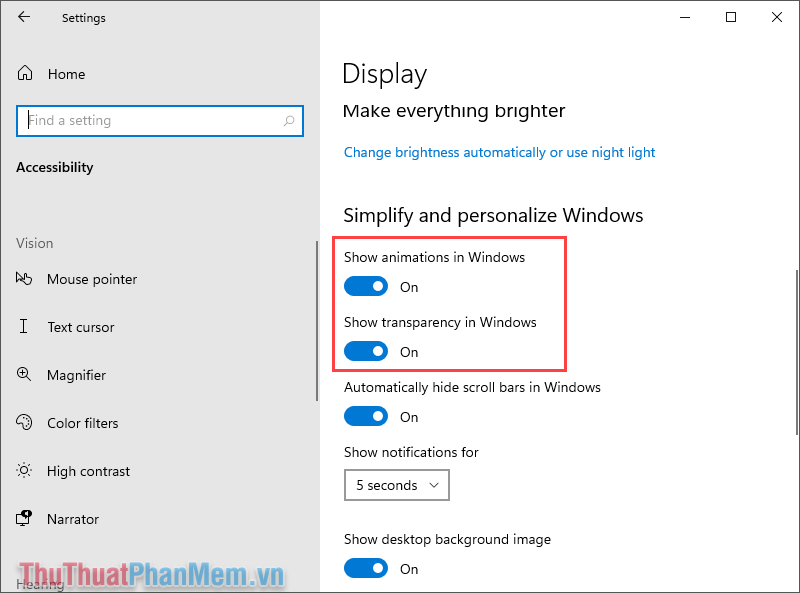 Kiểm tra phần Đơn giản hóa và cá nhân hóa Windows và tắt 2 tính năng bên dưới