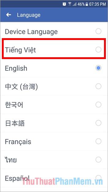 Tại mục Language chọn ngôn ngữ muốn thay đổi