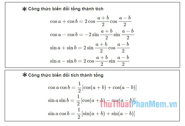 Công thức quy đổi tổng thành tích, quy đổi tích thành tổng