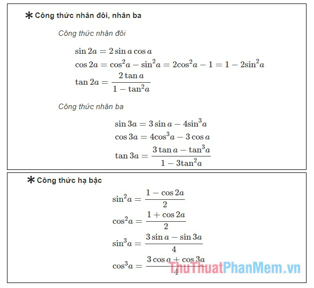 Công thức nhân đôi, nhân ba và hạ cấp