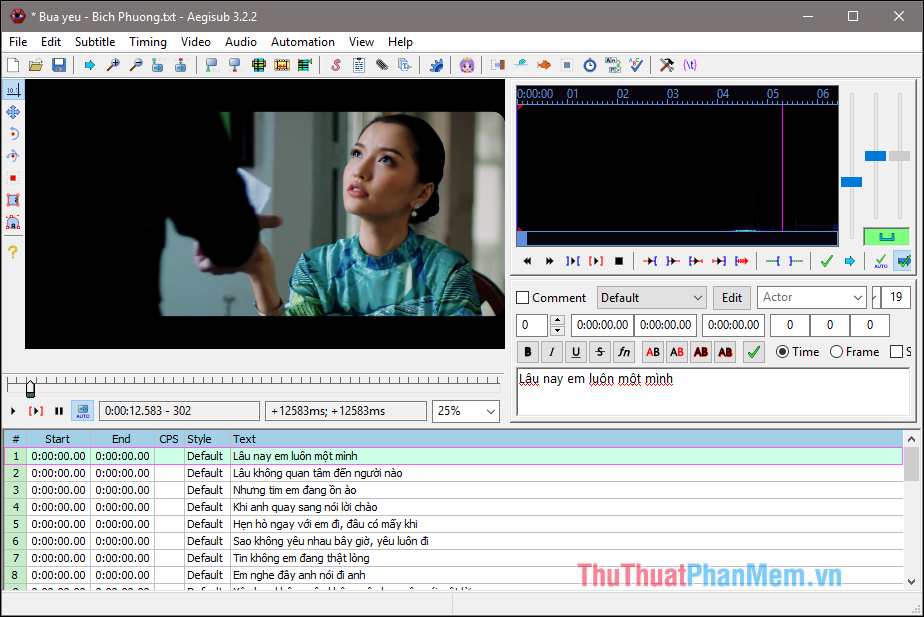 Chọn File - Open Subtitles... và mở file văn bản vừa tạo