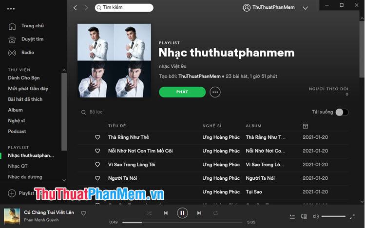 Playlist được đổi tên theo thiết lập mà bạn chọn