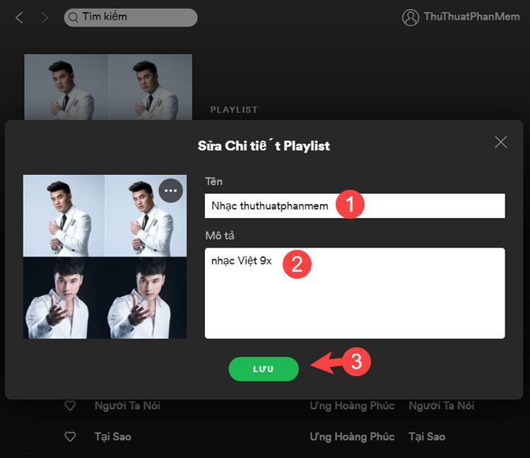 Đặt tên Playlist mới rồi thêm mô tả và chọn Lưu