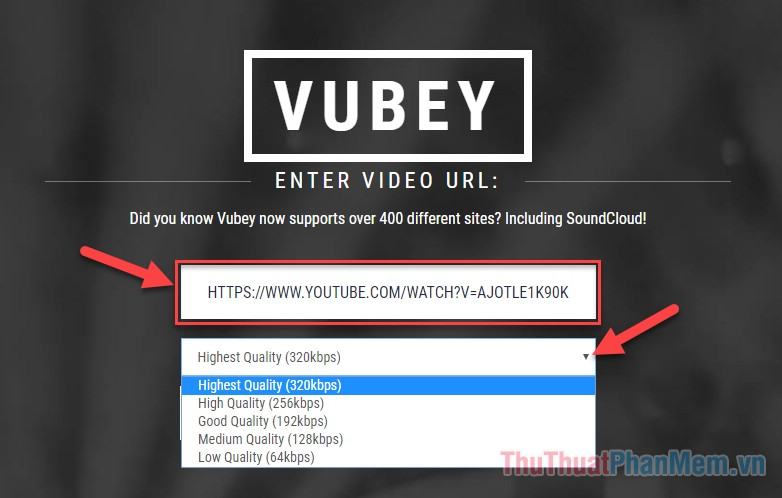 Dán đường link video Youtube muốn chuyến sang mp3 vào ô “VIDEO URL”