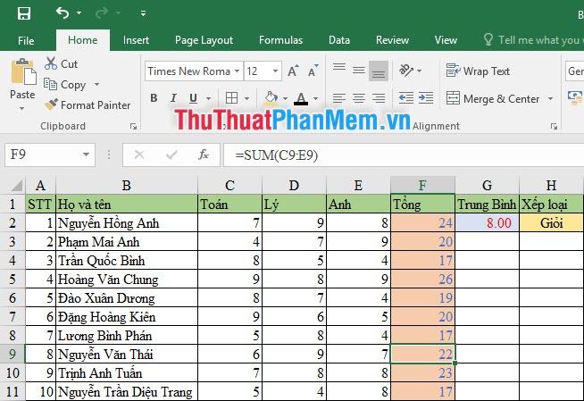 Giữ chuột và kéo xuống dòng mà bạn muốn sao chép công thức