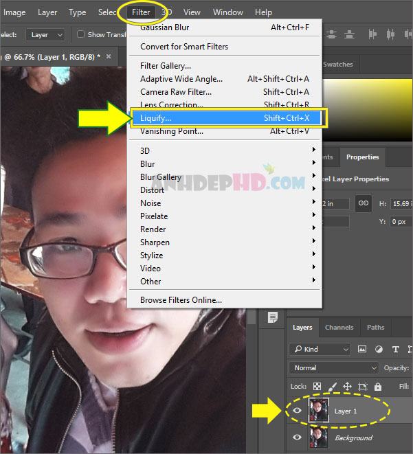 Mở công cụ Liquify trong Photoshop