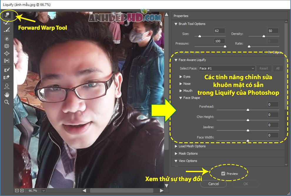 Cách sử dụng Liquify để chỉnh sửa khuôn mặt trong Photoshop