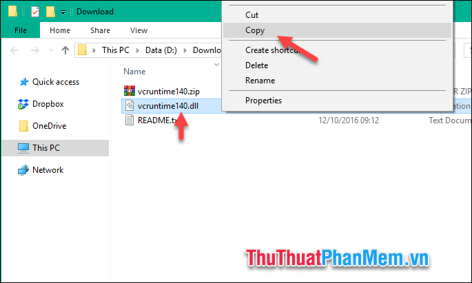 Copy file vcruntime140.dll vào thư mục C:\Windows\System32