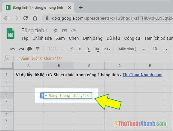 Lấy dữ liệu từ một trang tính khác trong cùng một sổ làm việc