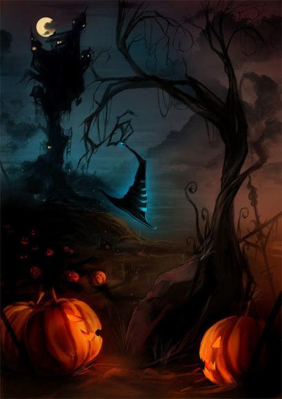 vẽ tranh đêm halloween rùng rợn