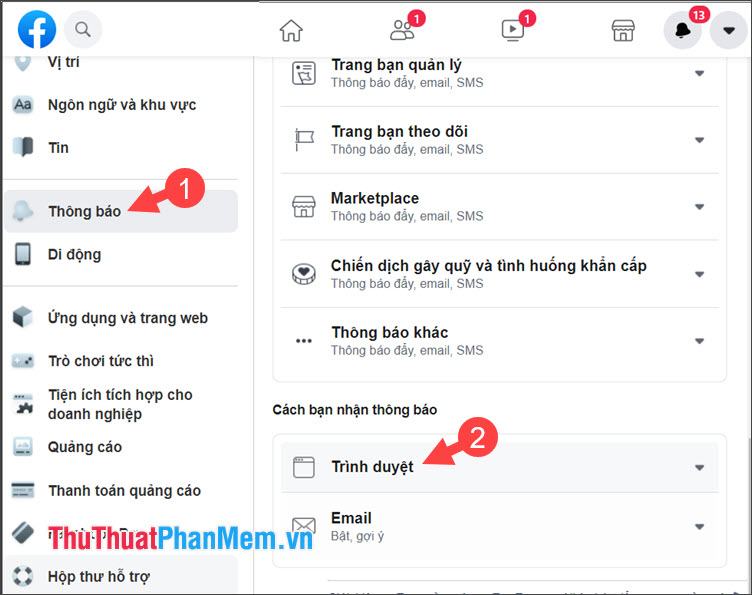 Chọn mục Trình duyệt