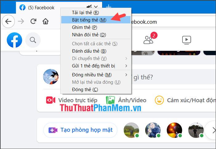 Nhấp chuột phải vào thẻ và chọn Bật tiếng thẻ