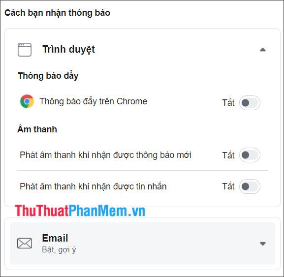 Bạn gạt công tắc Phát âm thanh khi nhận thông báo mới và Phát âm thanh khi nhận tin nhắn sang Tắt 2