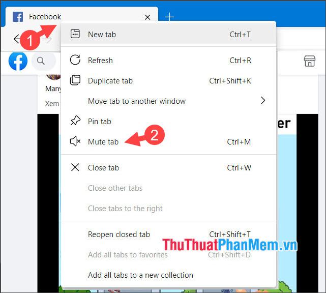 Nhấp chuột phải vào tab Facebook đang mở và chọn Mute Tab