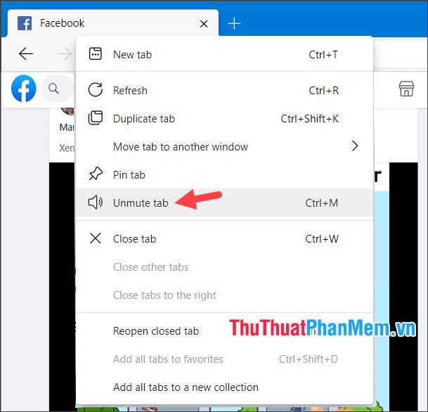 Nhấp chuột phải vào tab Facebook đang mở và chọn Bật tiếng tab