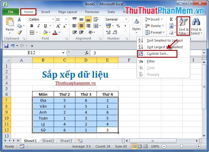 sắp xếp tùy chỉnh