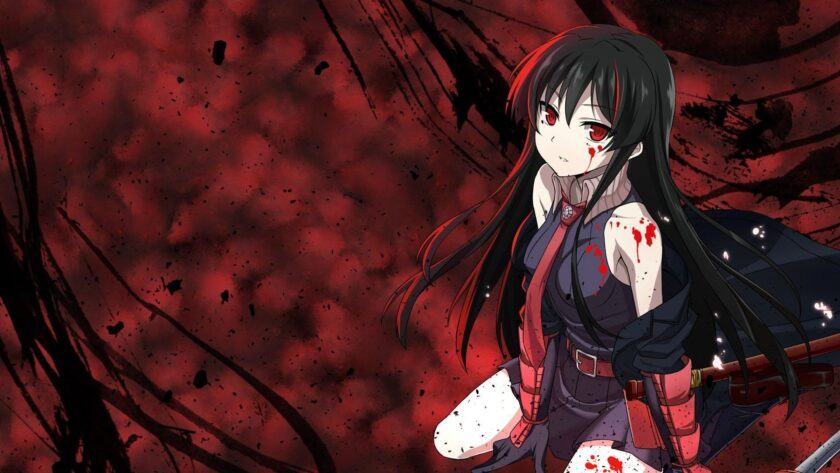 Hình ảnh anime cô gái với mái tóc đen nhuốm đầy máu