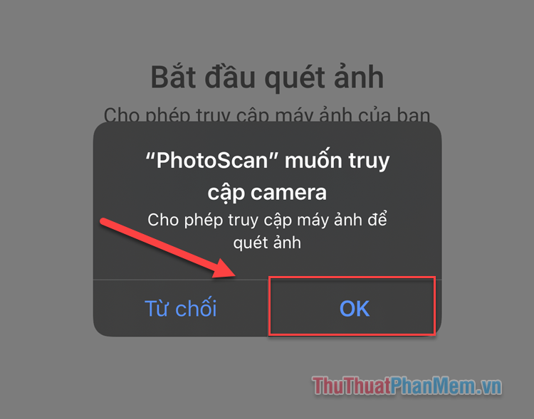 Mở PhotoScan và cấp quyền Camera cho ứng dụng
