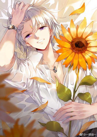 hình ảnh anime boy và hoa hướng dương