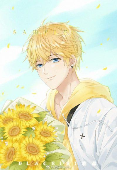 Hình ảnh anime boy tặng hoa hướng dương