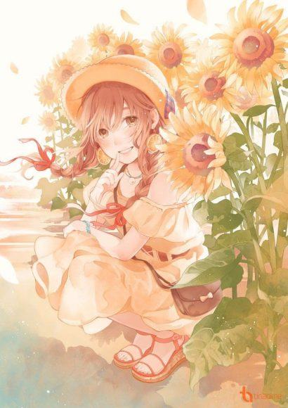 Hình ảnh anime girl và hoa hướng dương