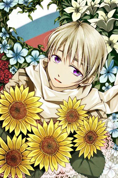 Hình ảnh anime cậu bé nghĩ về hoa hướng dương