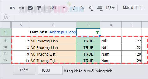 Lọc kết quả cho dữ liệu trùng lặp trong google sheet