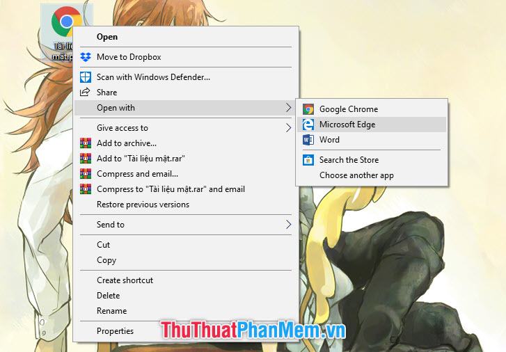 Nhấp chuột phải vào tệp PDF, chọn Mở bằng rồi chọn Microsoft Edge