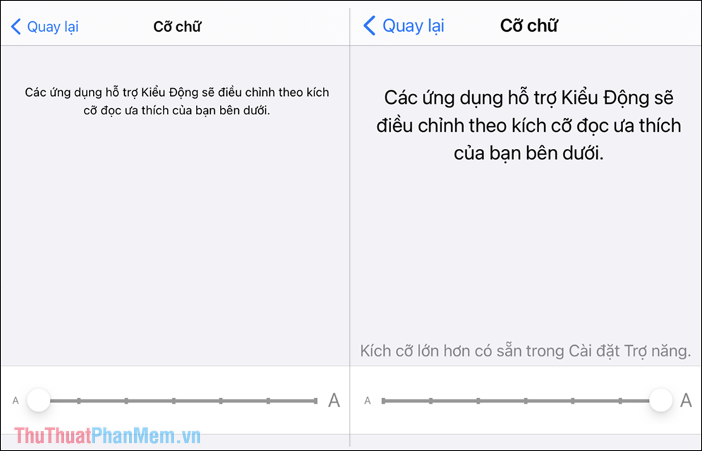 Hiện tại, iPhone và iPad đang hỗ trợ các cỡ chữ khác nhau