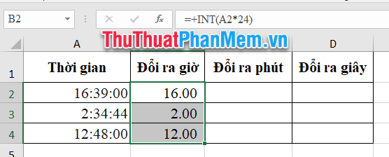 Kết hợp với hàm INT để lấy giá trị nguyên