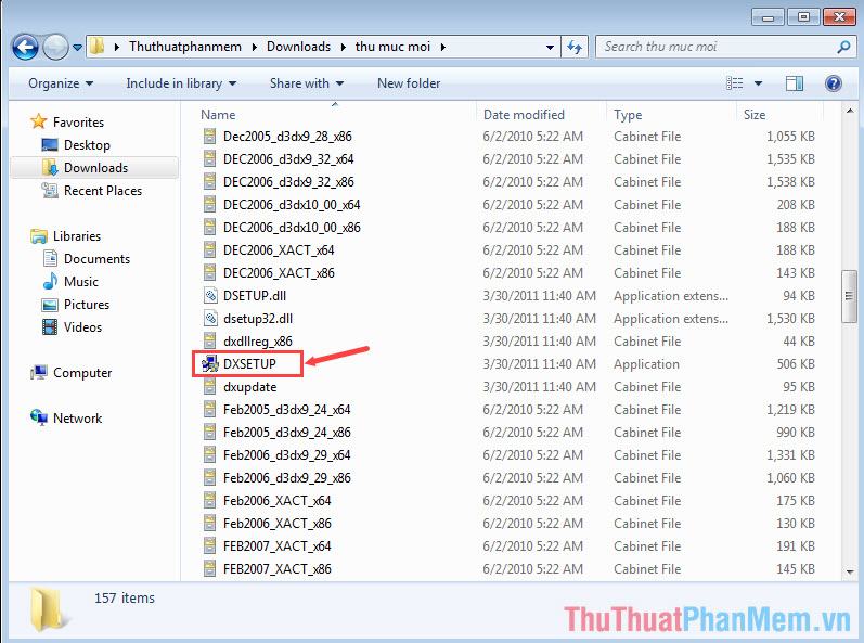 Vào thư mục vừa giải nén chạy file DXSETUP