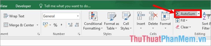 Chọn tab Home - AutoSum