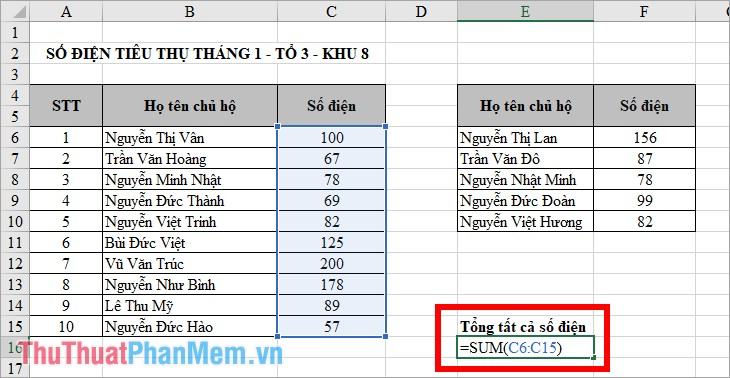 Tạo một SUM .  công thức hàm