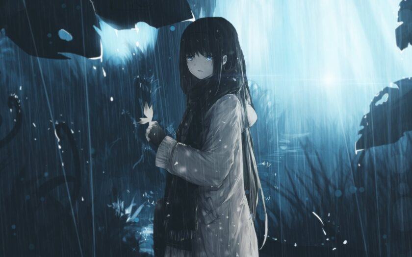 Hình ảnh anime cô gái cô đơn dưới mưa