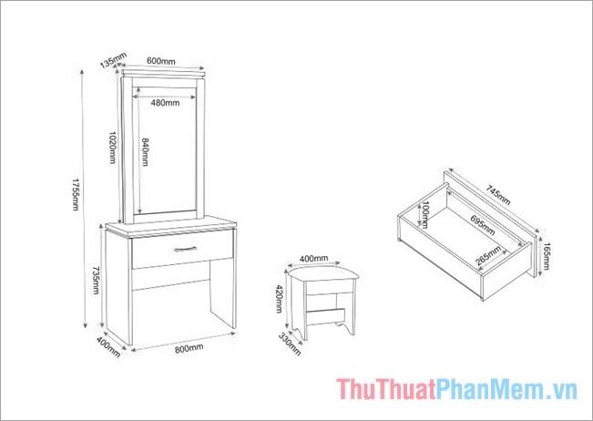 Một số kích thước bàn trang điểm thông dụng - 1