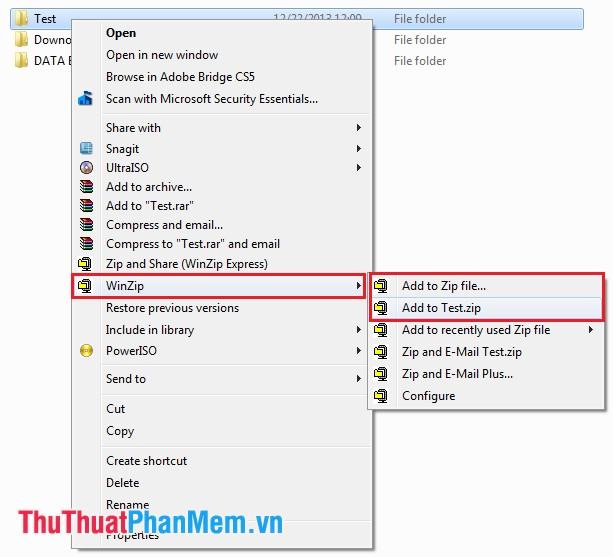 Nén file trực tiếp bằng Winzip