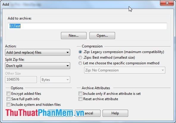 Thêm thuộc tính cho kho lưu trữ Winzip