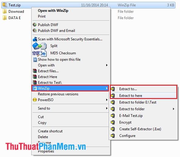 Giải nén trực tiếp bằng Winzip