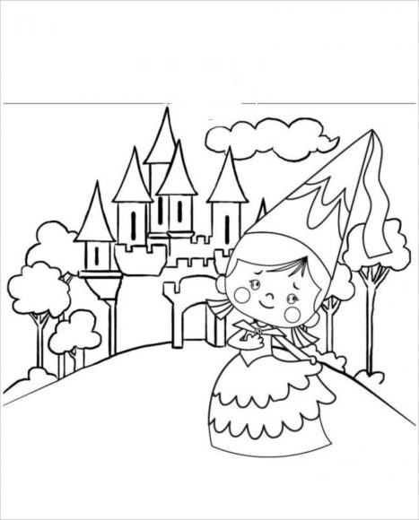 Tranh tô màu lâu đài và công chúa nhỏ