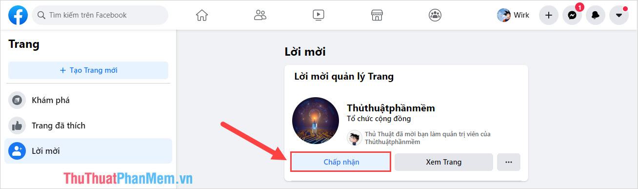 Người được mời làm quản trị viên Trang phải chấp nhận lời mời để hoàn tất tính năng