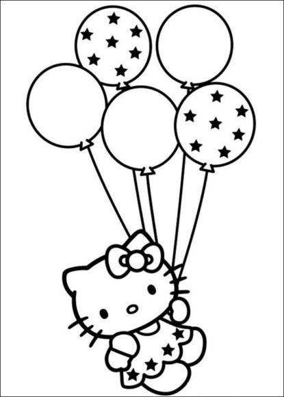 Trang tô màu Hello Kitty và bóng bay