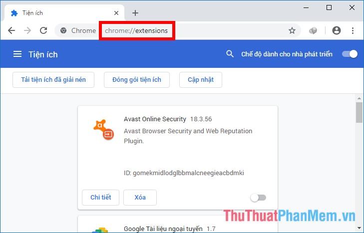 Trên trình duyệt Chrome, nhập đường dẫn chrome://extensions/ vào ô địa chỉ