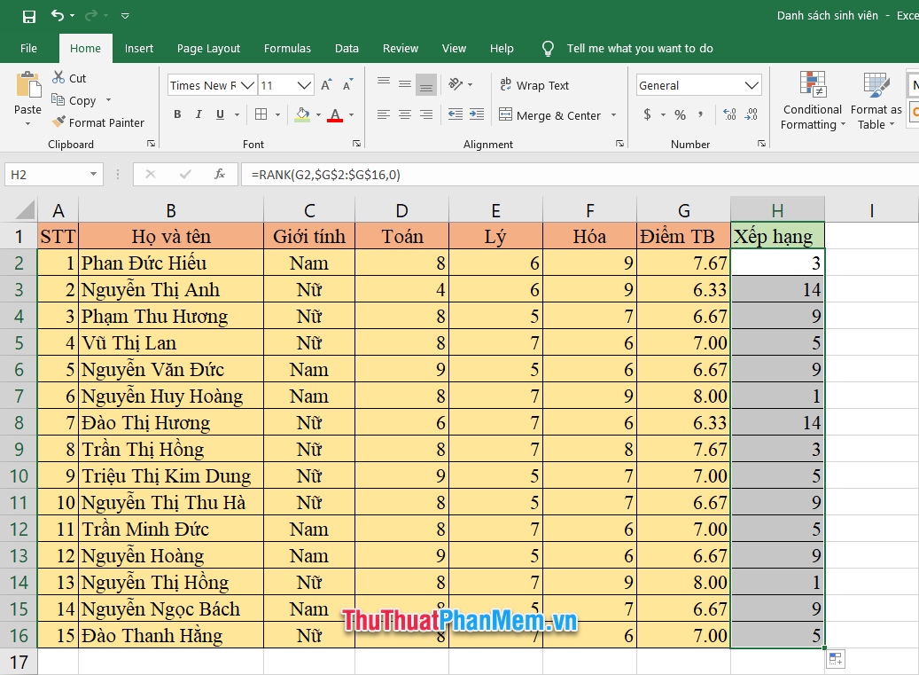 Bạn copy dữ liệu xuống các dòng bên dưới và có thể thấy điểm số được sắp xếp theo ý thích của bạn