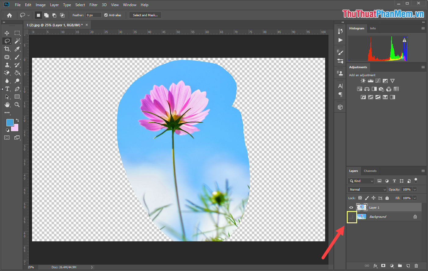 Tắt con mắt của Background Layer