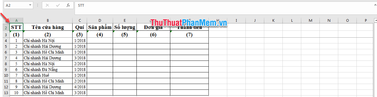 Dòng Excel số 1 bị ẩn