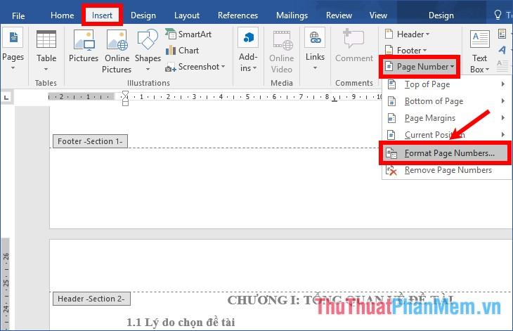 Chọn Chèn - Số trang - Định dạng số trang