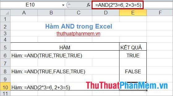 Hàm AND trong Excel 3