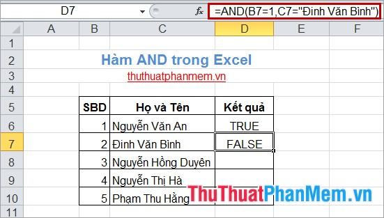 Hàm AND trong Excel 6