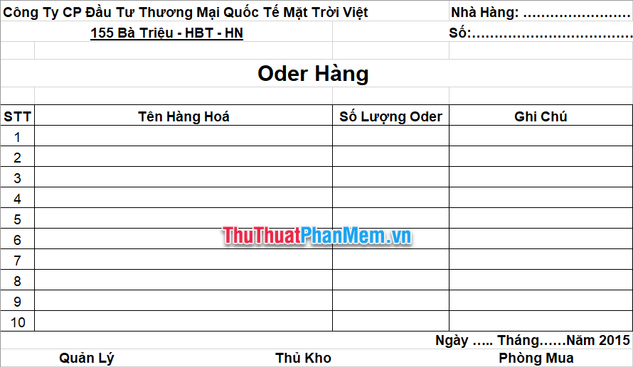 Demo mẫu order tiếng Việt 2