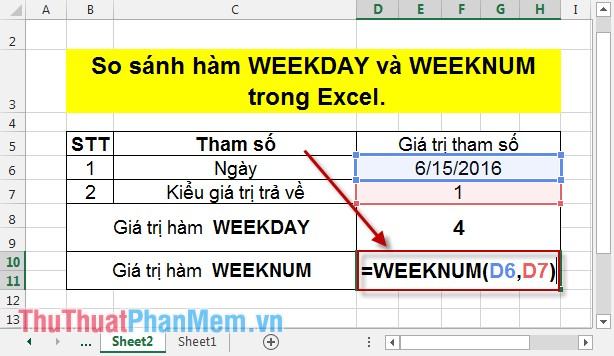 So sánh hàm WEEKDAY và WEEKNUM trong Excel 4
